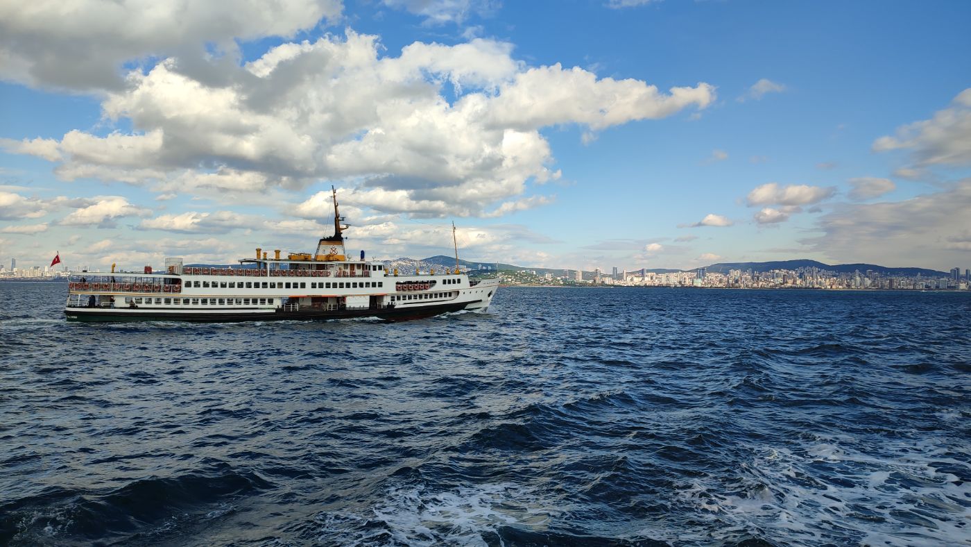 A ferry crossing choppy water