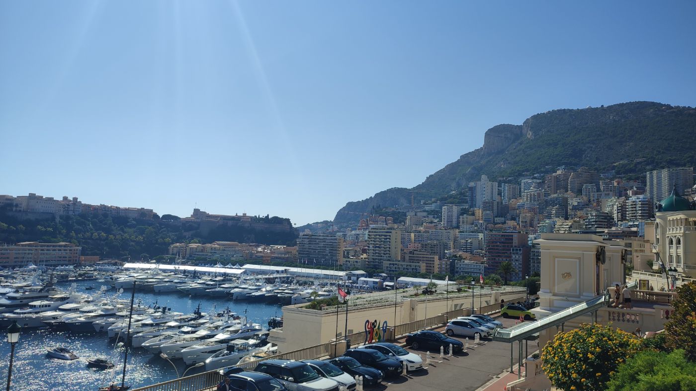 Harbour full of yachts below the cliffs