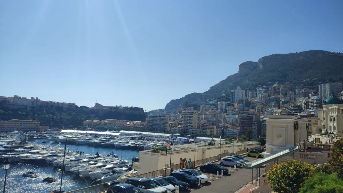 Harbour full of yachts below the cliffs