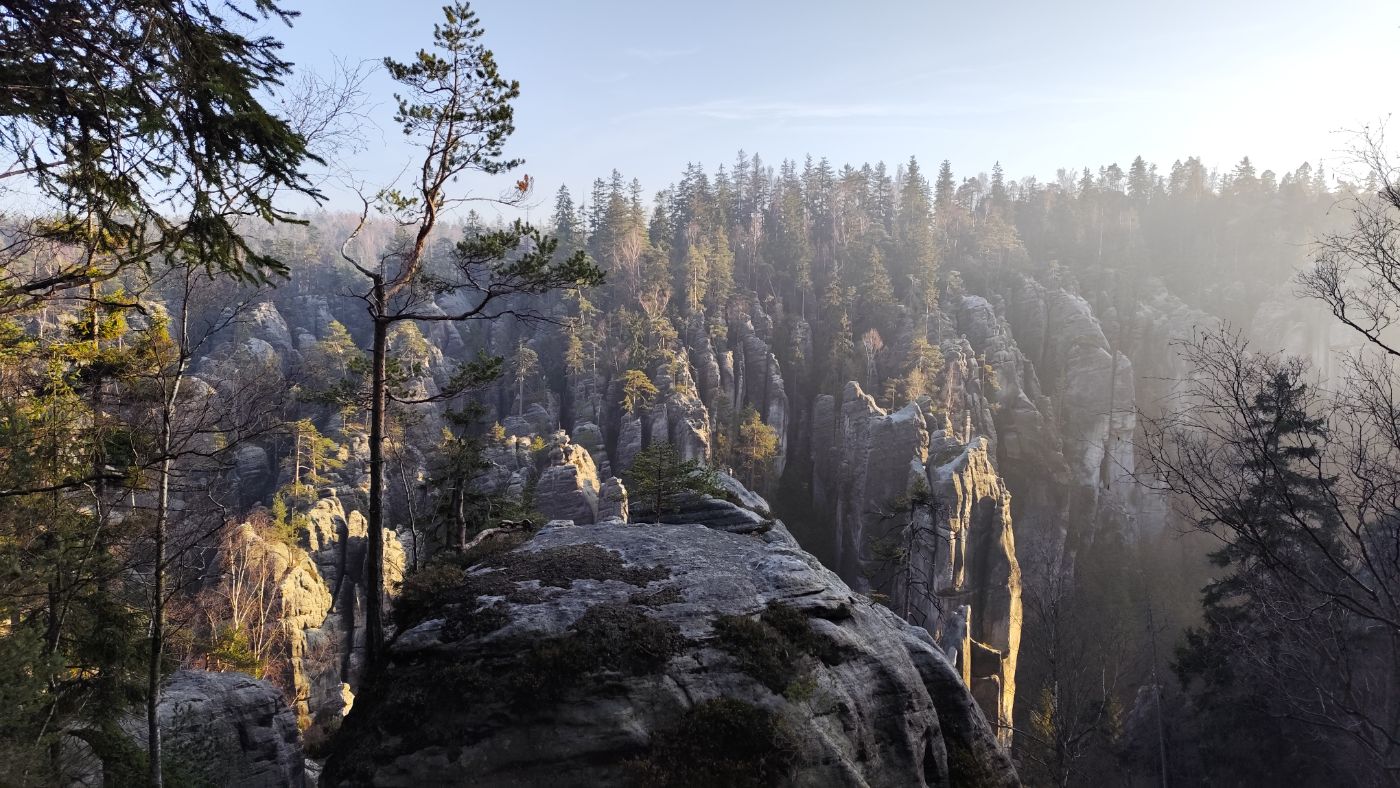 Sandstone rock town at sunrise