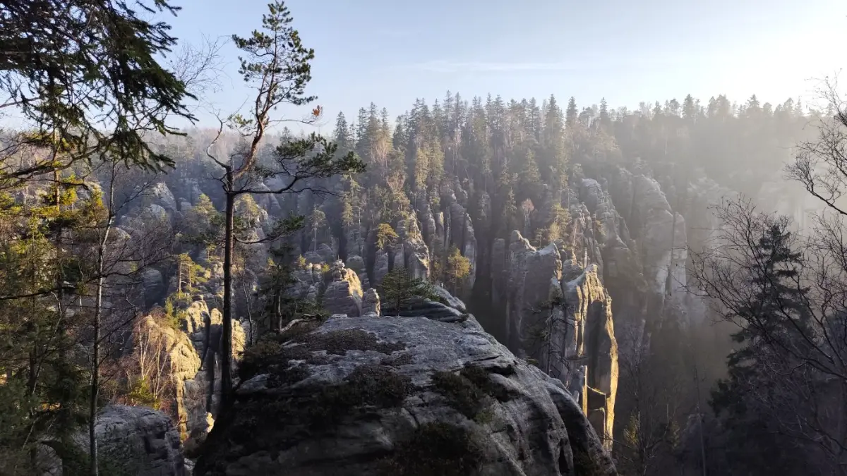 Sandstone rock town at sunrise