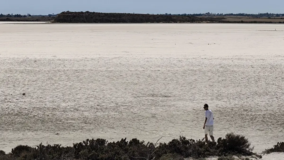 Walking across a dry salt lake