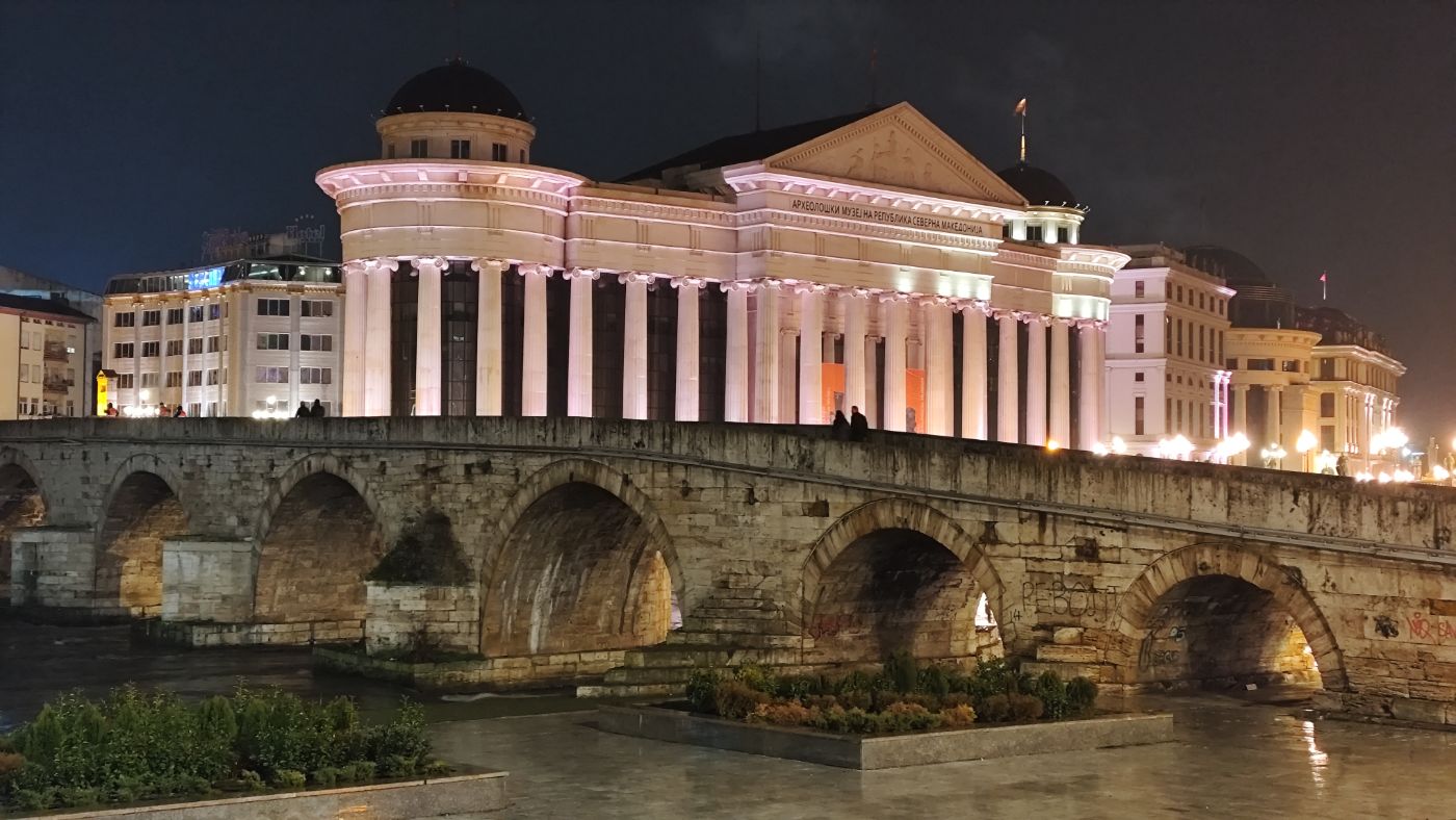 Stone Bridge and the Archaeological Museum at night