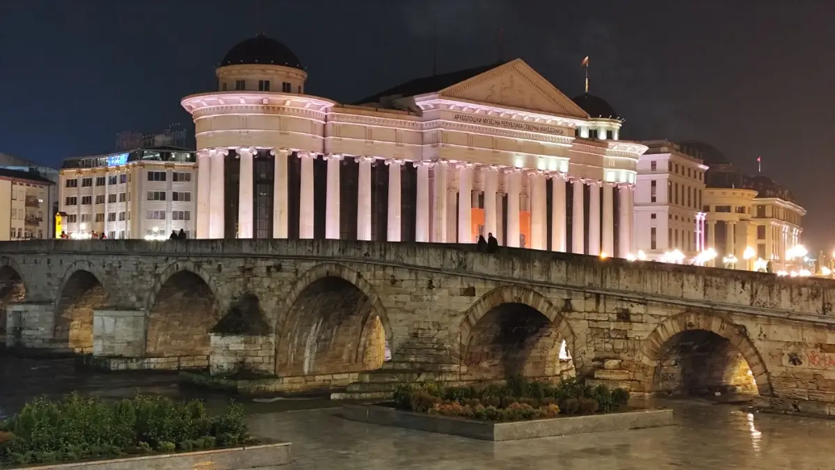 Stone Bridge and the Archaeological Museum at night